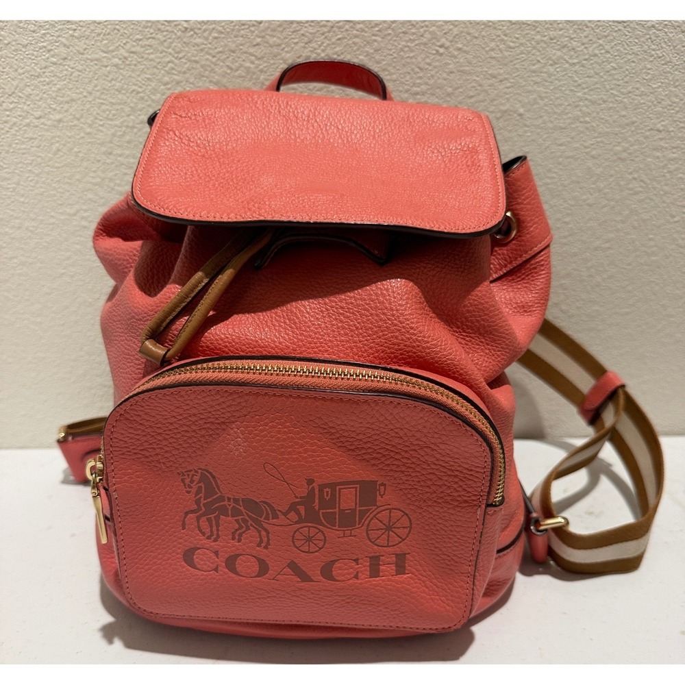 Coach Evie Backpack Coral Pink Pebbled Leather Horse and Carriage